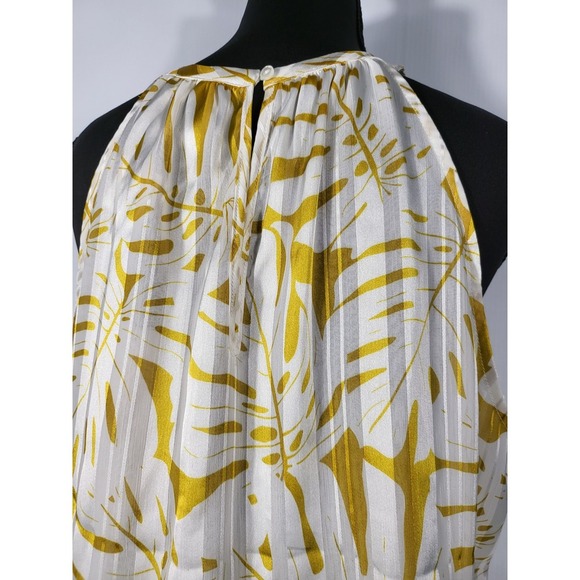 Joie Halter Top Smocked Waist Sleeveless Blouse Yellow Leaf Print Size S - Picture 6 of 11